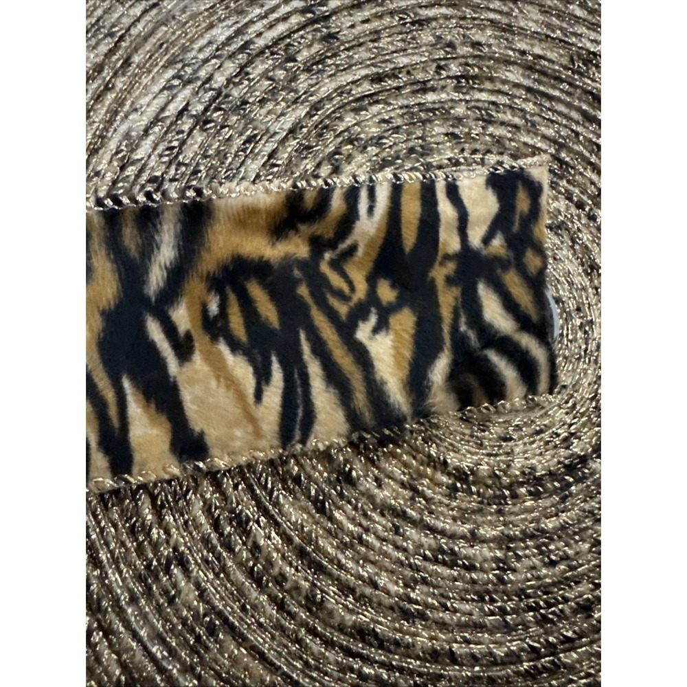 Gold Metallic Tiger Print Faux Fur Decorative Ribbon 2 Inch Wide Craft Spool - Picture 7 of 11